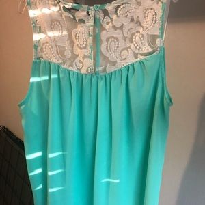 Mint green and lace sleeveless blouse
